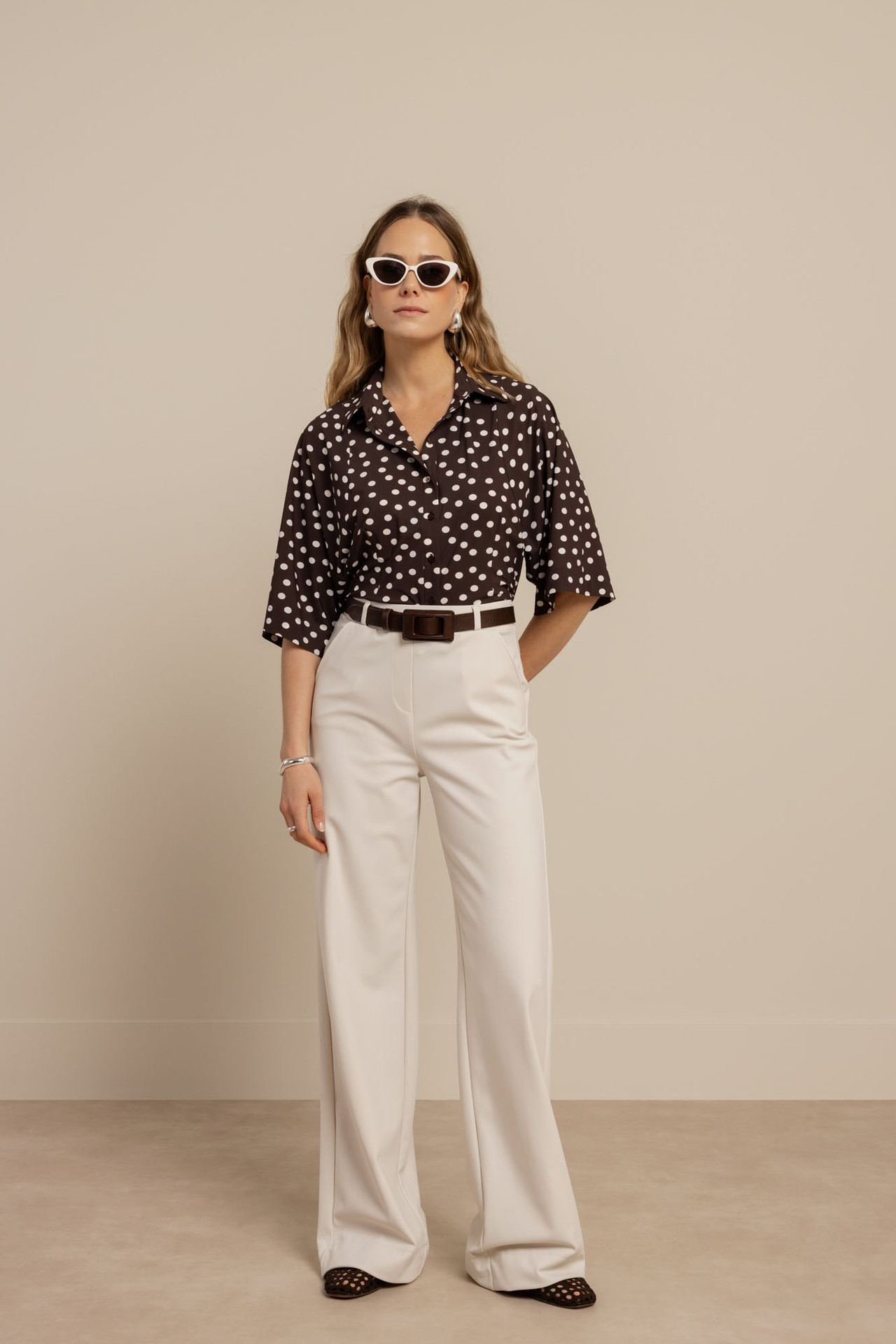 Studio Anneloes Fabienne Dot Blouse Espresso:Ecru, blouse met stippenpatroon